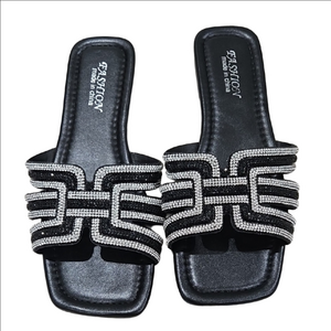 Black and Silver Rhinestone Women's Slide Sandals